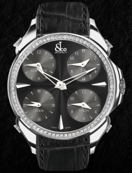 Jacob & Co PALATIAL FIVE TIME ZONE WHITE DIAMONDS PZ500.10.RO.LA.A Replica watch - Click Image to Close